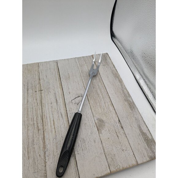 Vintage EKCO #1 Chromium Solid Meat Utility Fork Black Handle 12 1/2" - Picture 1 of 8